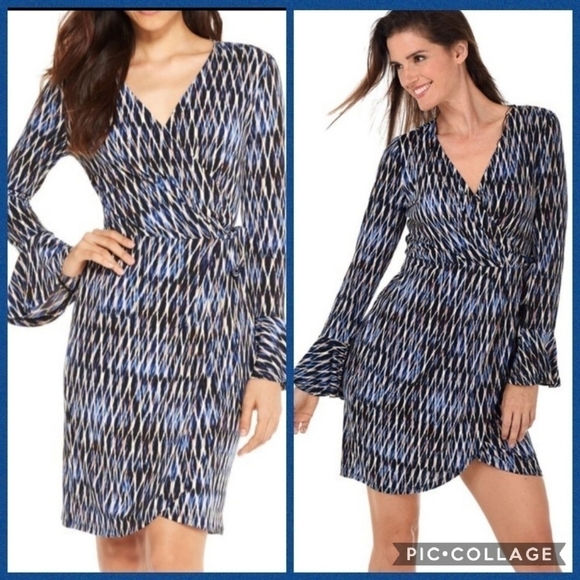 London Times Chic Wrap Silhoutte Modern Print Dress Size 10 - Picture 1 of 13